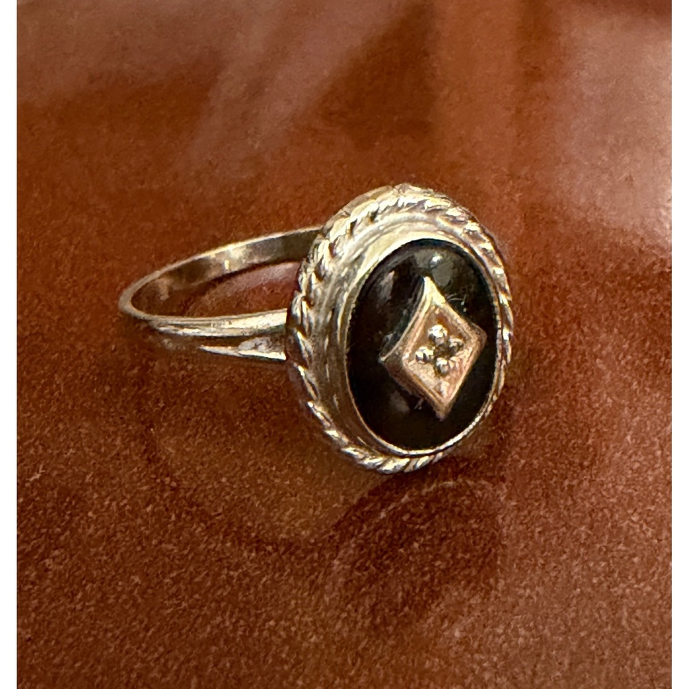 Vintage 14k White Gold Onyx BABY Ring Size 3